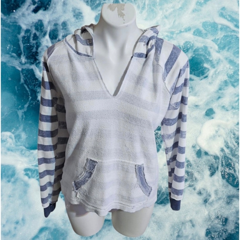 Ocean Drive Striped Hooded Sweatshirt Blue & White Size S